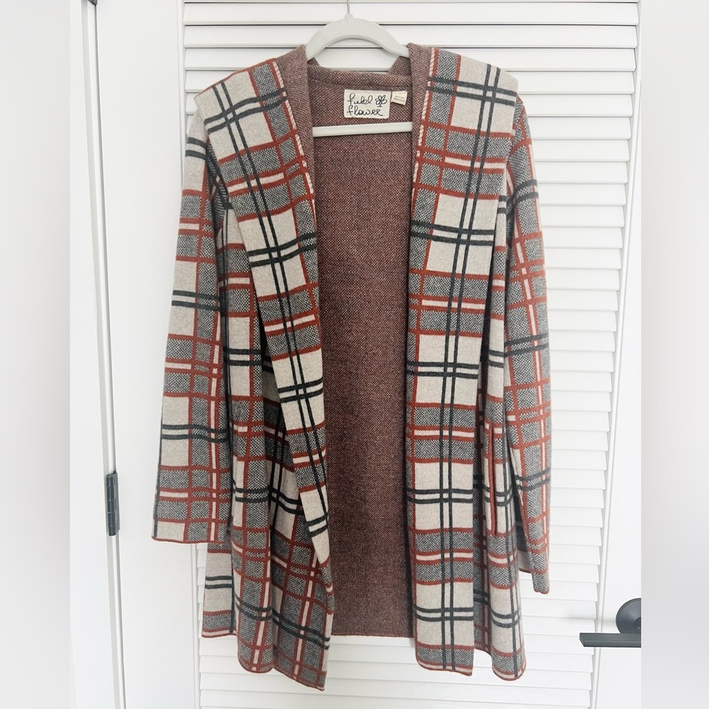 Anthropologie Field and Flower Wool Plaid Sweater Coat
